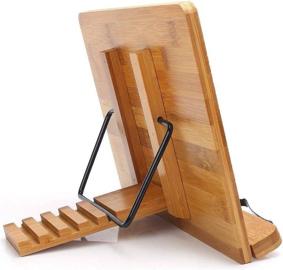 Bamboe Boekenstandaard Receptenboekstandaard Keuken Leesdisplay met Metalen Paginahouders Koken Kookboeken Recepten iPad Tablets 28 x 20 cm