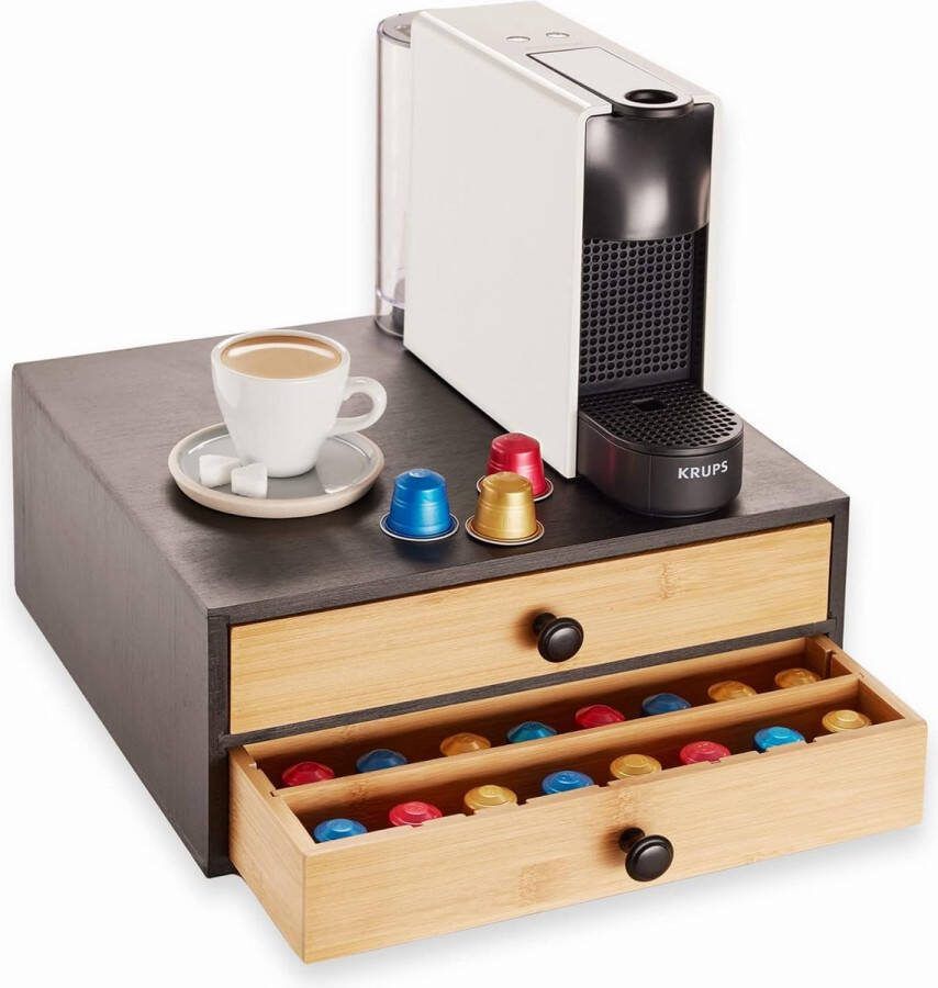 Bamboe capsulehouder voor 72 capsules opslag met 2 lade en 4 scheiders voor koffiecapsules capsulehouder ladebox in bamboe