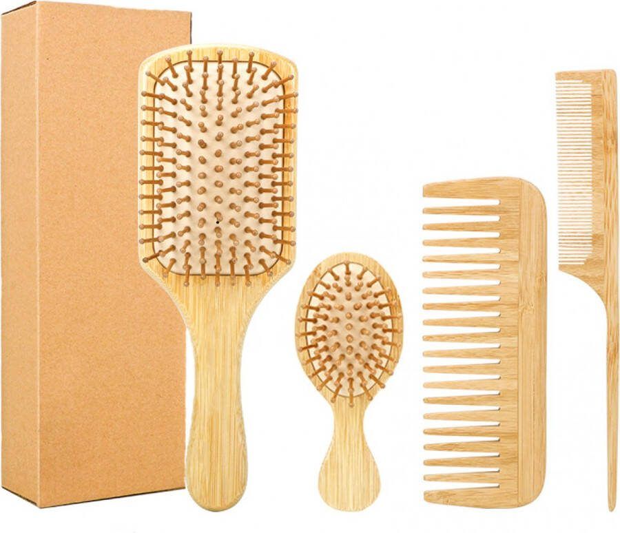 Bamboe Haarborstel en Kam Set Haarborstel Anti Klit Haarborstel Hoofdmassage Detangler Brush Kam voor Krullen Alle Haartypen Scalp Massager Bamboe