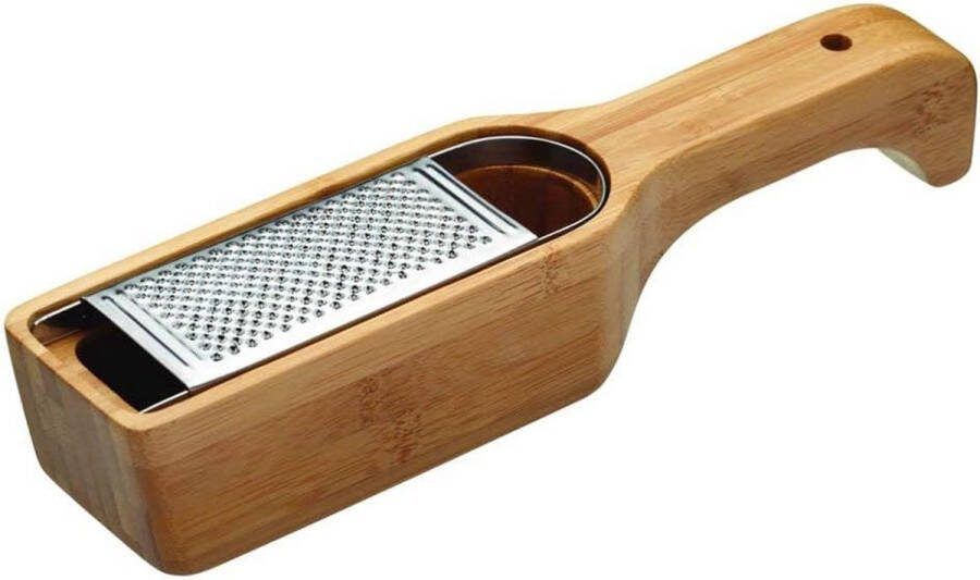 Bamboe Houten Kaasrasp met Opvangbak en Handvat Roestvrij staal 27 5 x 6 x 5 centimeter Houtkleur en Zilver