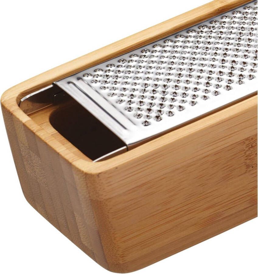 Bamboe Houten Kaasrasp met Opvangbak en Handvat Roestvrij staal 275 x 6 x 5 centimeter Houtkleur en Zilver. kaasmolen