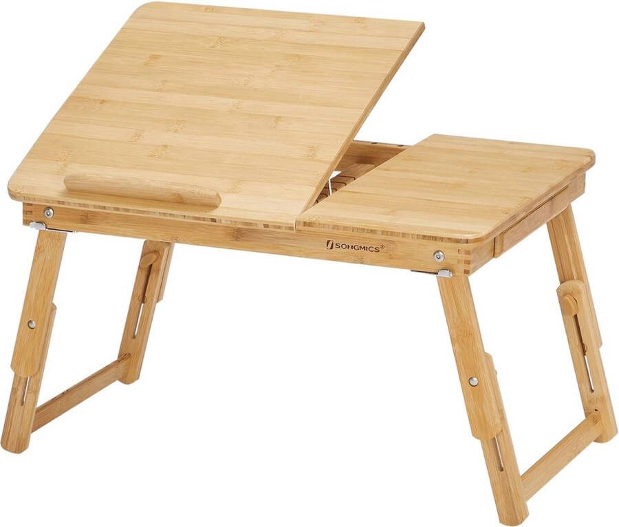 Bamboe houten laptoptafel voor in bed in hoogte verstelbaar en met uitklapbaar tafelblad geschikt voor laptops tot en met 17-inch