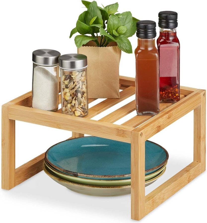 Bamboe keukenrek aanrecht staand rekje HxBxD 14 x 245 x 245 cm bordenrek organizer naturel bordenrek