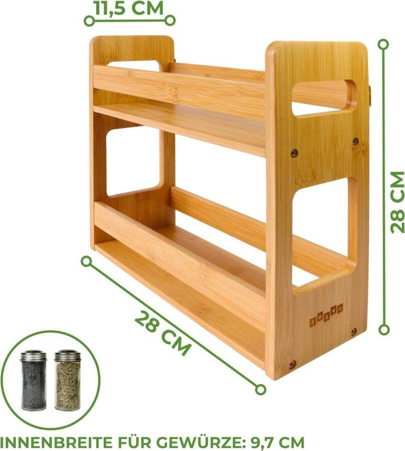 Bamboe kruidenrek voor aan de muur of staand keukenrek met 2 ruime etages 28 x 28 x 11 5 cm kruidenrek voor het bewaren van kruidenpotjes en kruiden (modern groot)