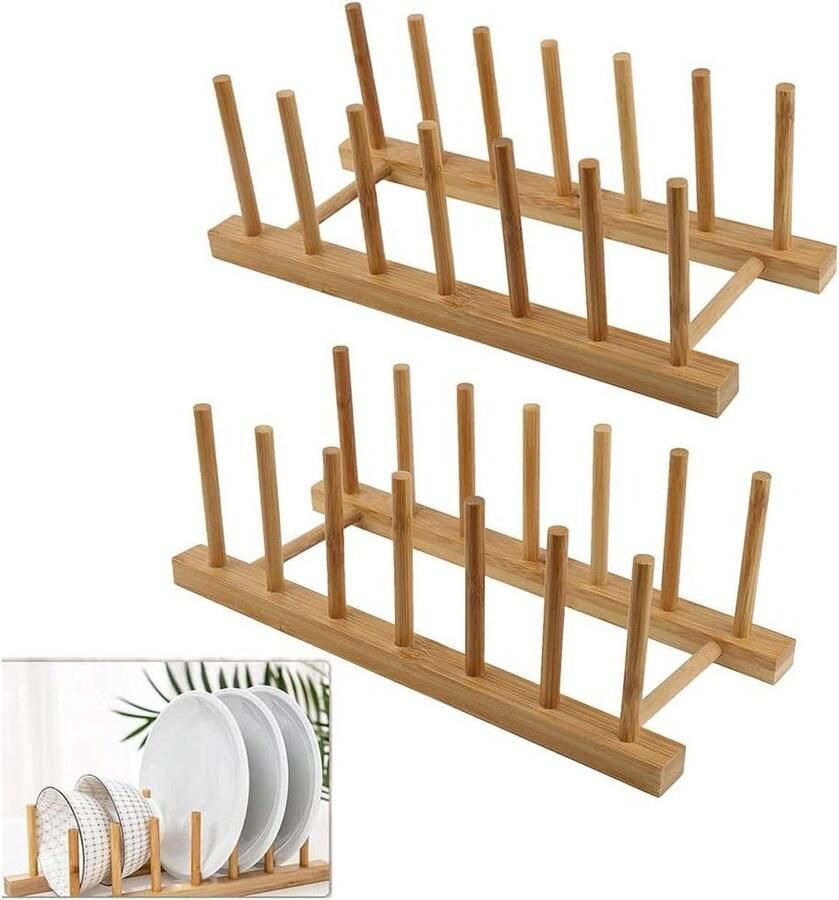 Bamboe Plaat Standaard Rek 2 Stuks Keuken Organisatoren voor Borden Kommen Kopjes bordenrek