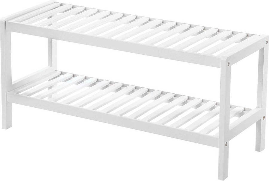 Bamboe schoenenrek 2 niveaus schoenenplanken wit 70 x 26 x 33 cm SONGMICS