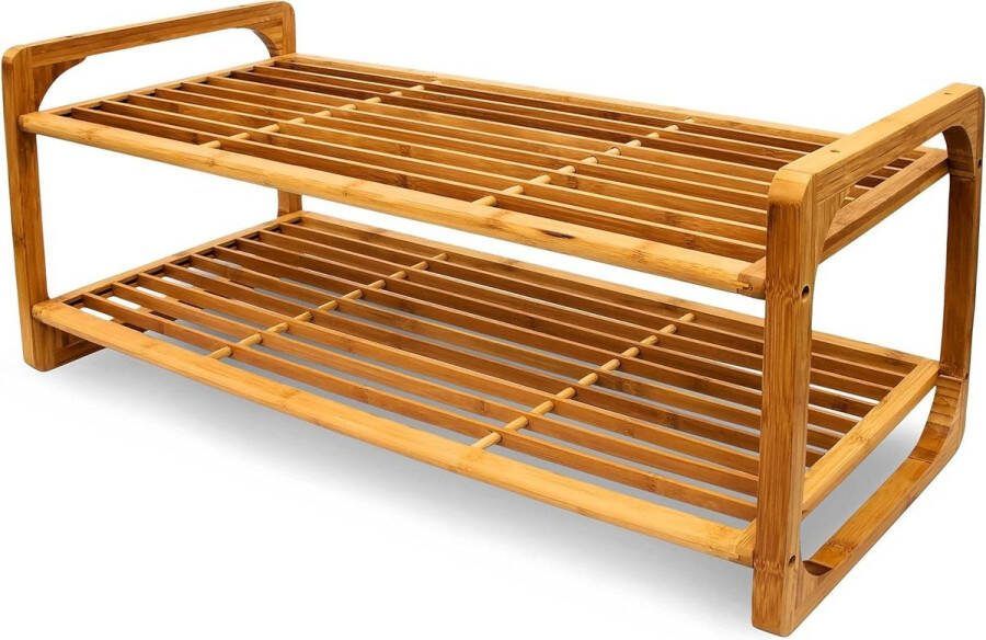 Bamboe schoenenrek voor 6 paar schoenen Houten schoenenkast en zitbank Naturel 33x75x33 cm