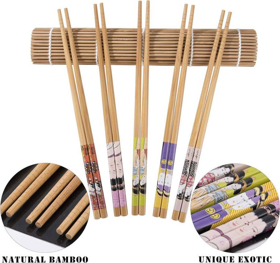 Bamboe sushi-kit sushi-accessoires bevat sushi-rolmatten eetstokjes rijstpaddel rijststrooier voor koks beginners doe-het-zelf 9 stuks