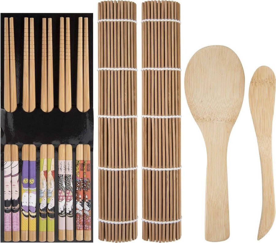 Bamboe sushi kit sushi-accessoires bevat sushi rolmatten eetstokjes rijstpadle rijststrooier voor koks beginners DIY 9 stuks