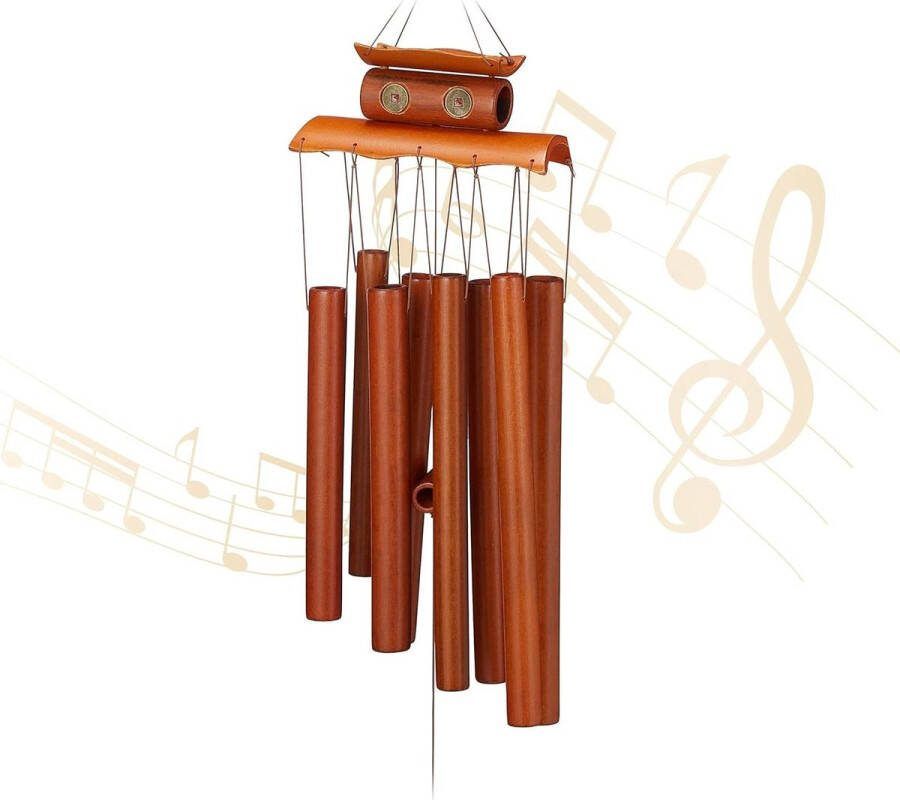 Bamboe windgong decoratie voor binnen en buiten warme klank windorgel HxB: 60 x 14 cm bruin