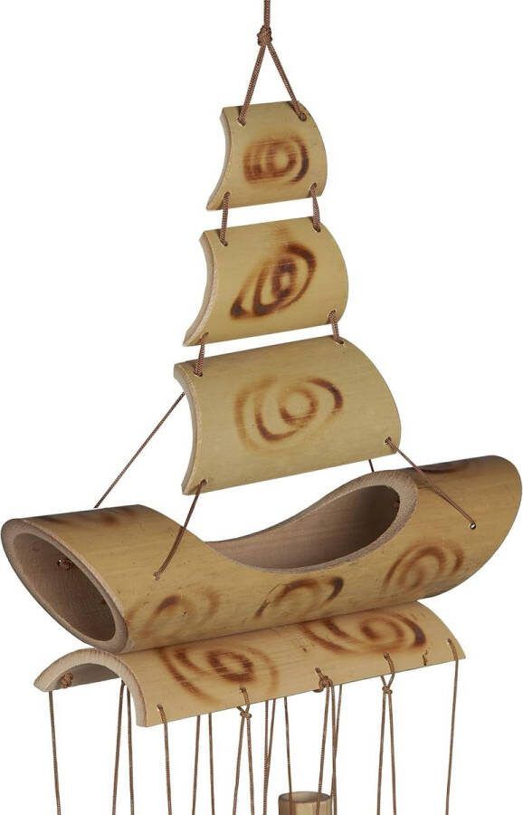Bamboe windgong windorgel zeilboot design decoratie voor binnen & buiten HxB: 66x19 cm windchime naturel Merk: Relaxdays