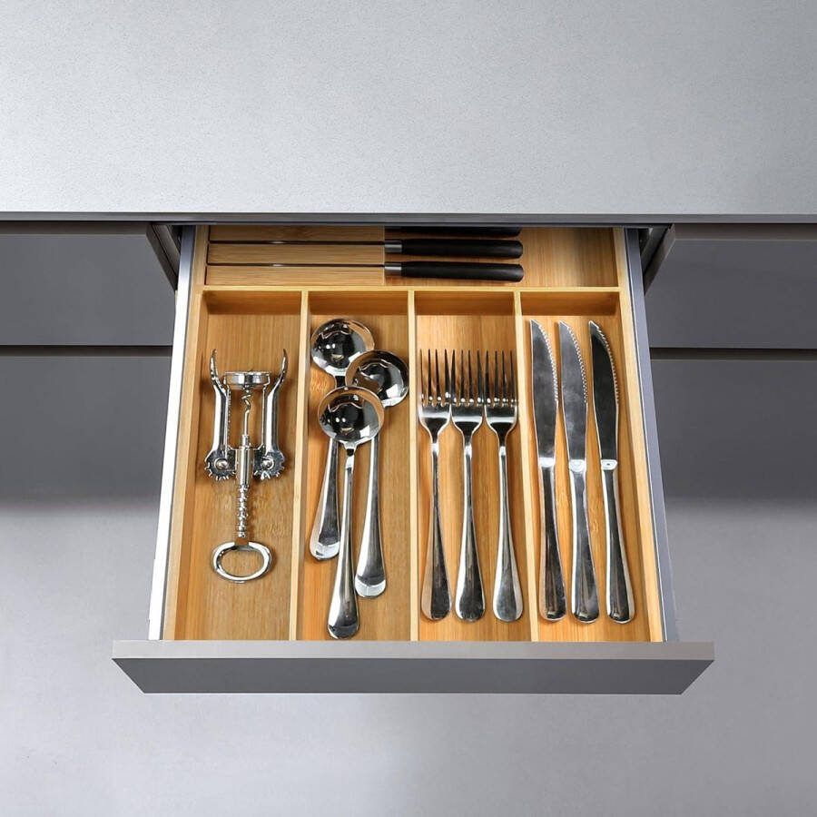 Bamboe zilverwerk organizer gebruiksvoorwerpenhouder besteklade met scheidingswand keuken bestekopslag afneembaar messenblok 33 x 43 cm