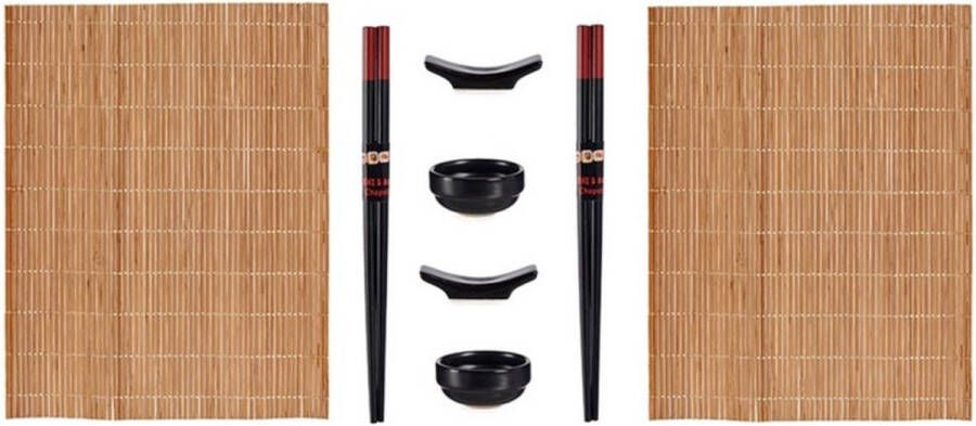 Bamboe keramiek Sushi servies serveerset voor 2 personen 8-delig Sushi eetset zwart