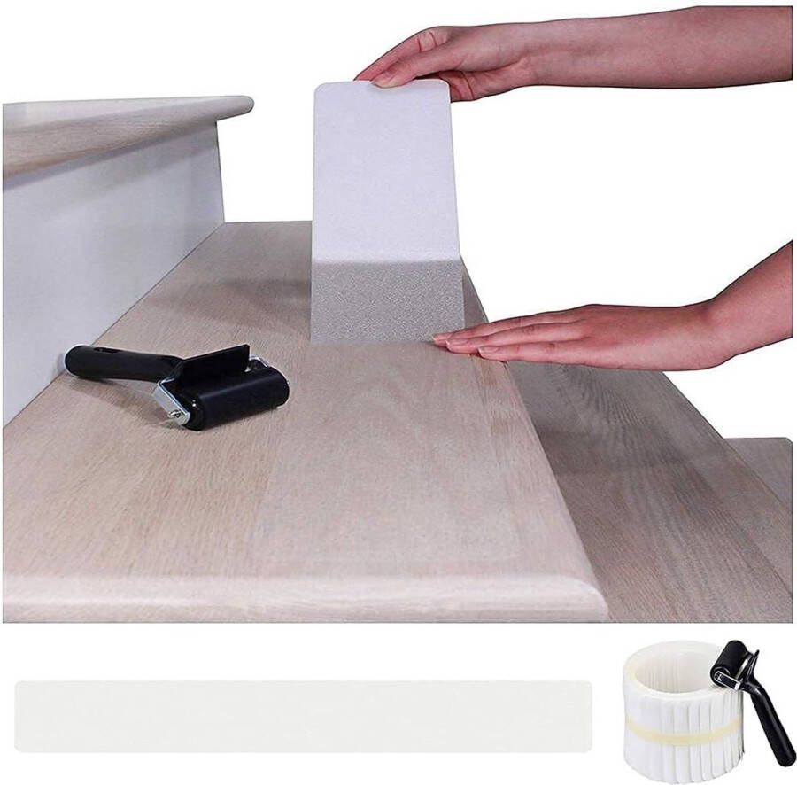 BangShou transparante antislipstrips voor trappen met 15 rollen. 15x80 antislip doorzichtige zelfklevende tape voor kinderen ouderen huisdierveiligheid (installatie roller inbegrepen)