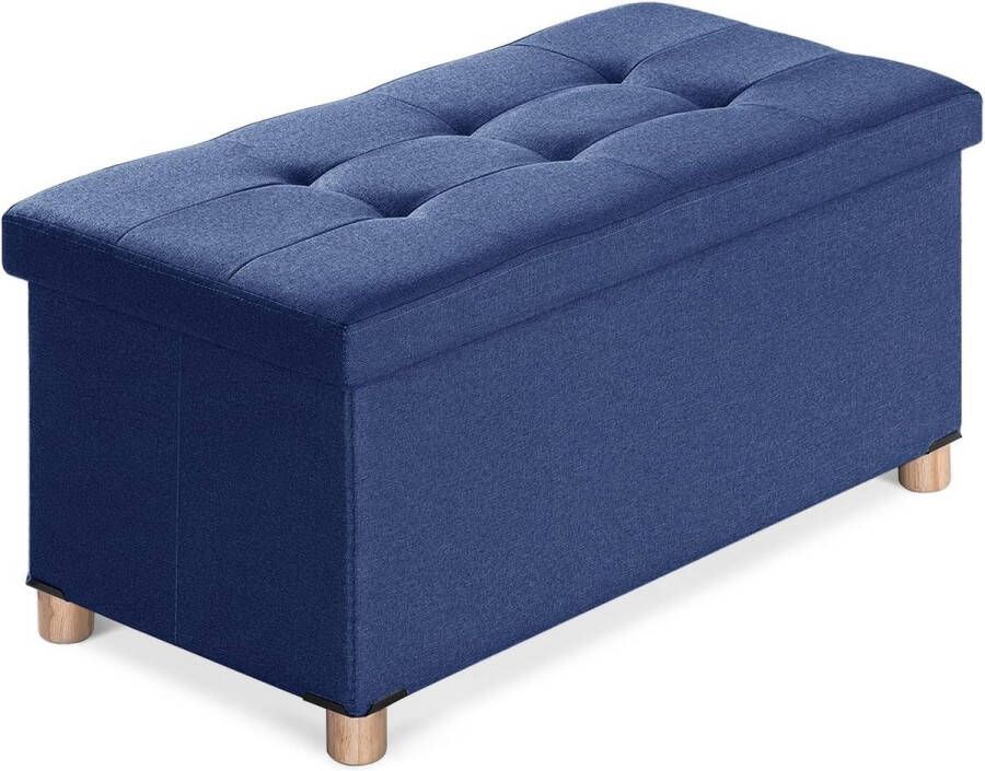 Bank met opbergruimte opvouwbare zitkist met deksel zitkubus voetenbank marineblauw 76 x 38 x 40 cm