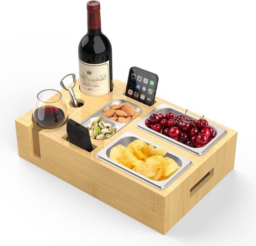 Bankbar snackbox sofa butler 600 ml stalen kom flessen kopjes handgrepen snackbar bank- picknicken verzamelen