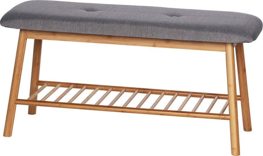 Wenko Schoenenbank Bahari Met Zitkussen Bamboe grijs 90x45x34cm
