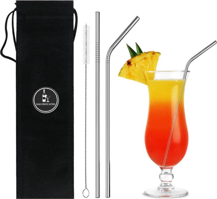 Bar Dedicated Duurzame Herbruikbare Zwarte Rietjes met Verschillende Maten RVS Cocktail en Smoothie Rietjes