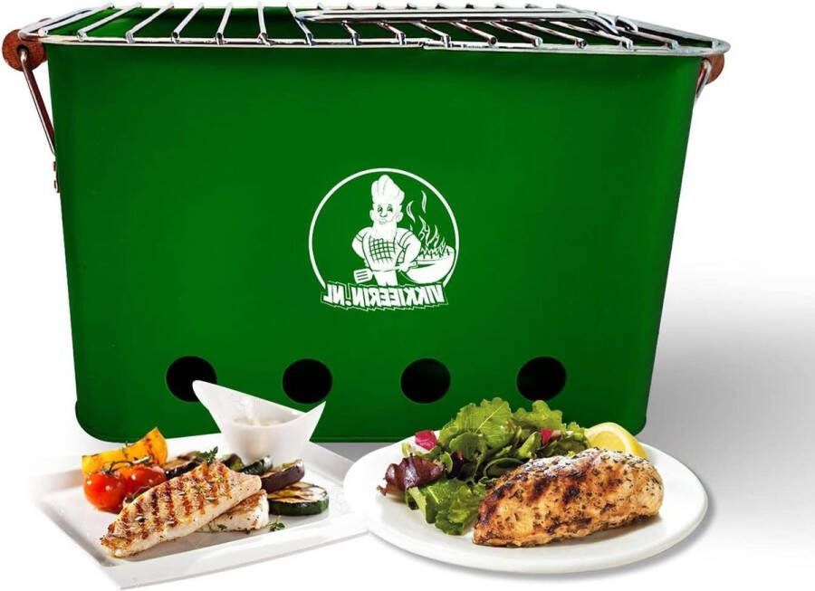 Barbecue Grill Groen Draagbaar Gemakkelijk mee te Nemen Houtskool BBQ Vierkante Mini Barbecue Lichtgewicht 25 cm x 43 cm x 26 cm