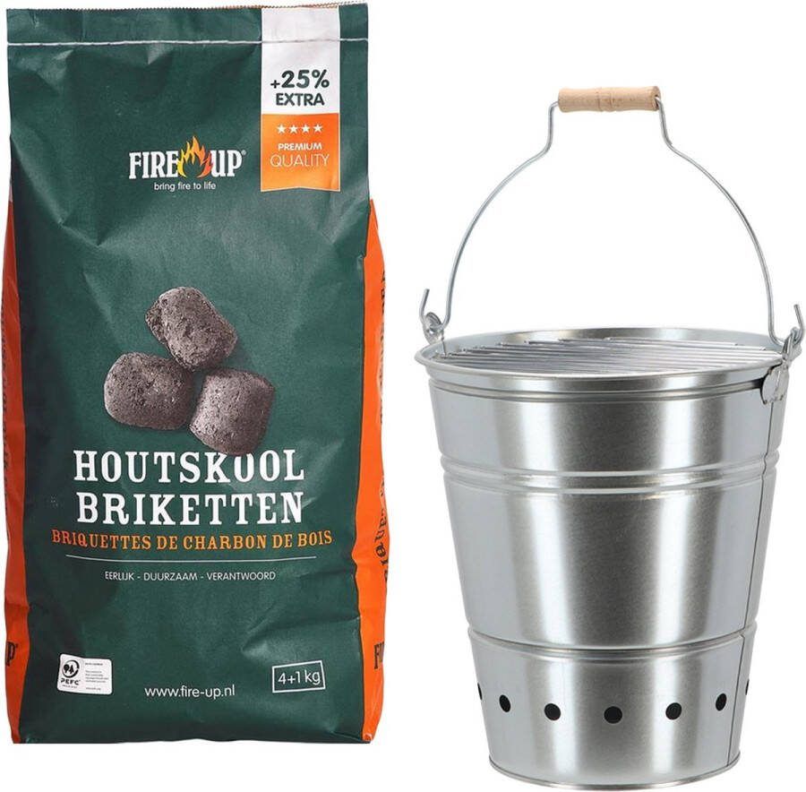 Barbecue set barbecue emmer met houtskool zilver handig mee te nemen