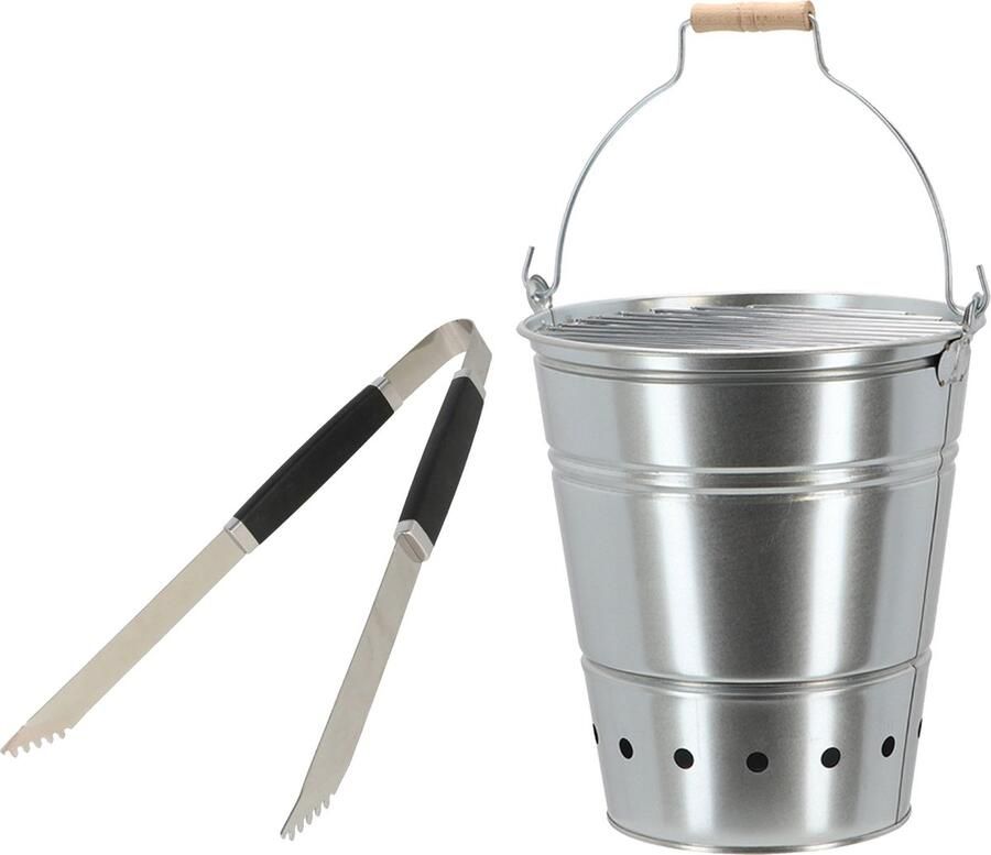 Barbecue set houtskool BBQ emmer en tang handig mee te nemen