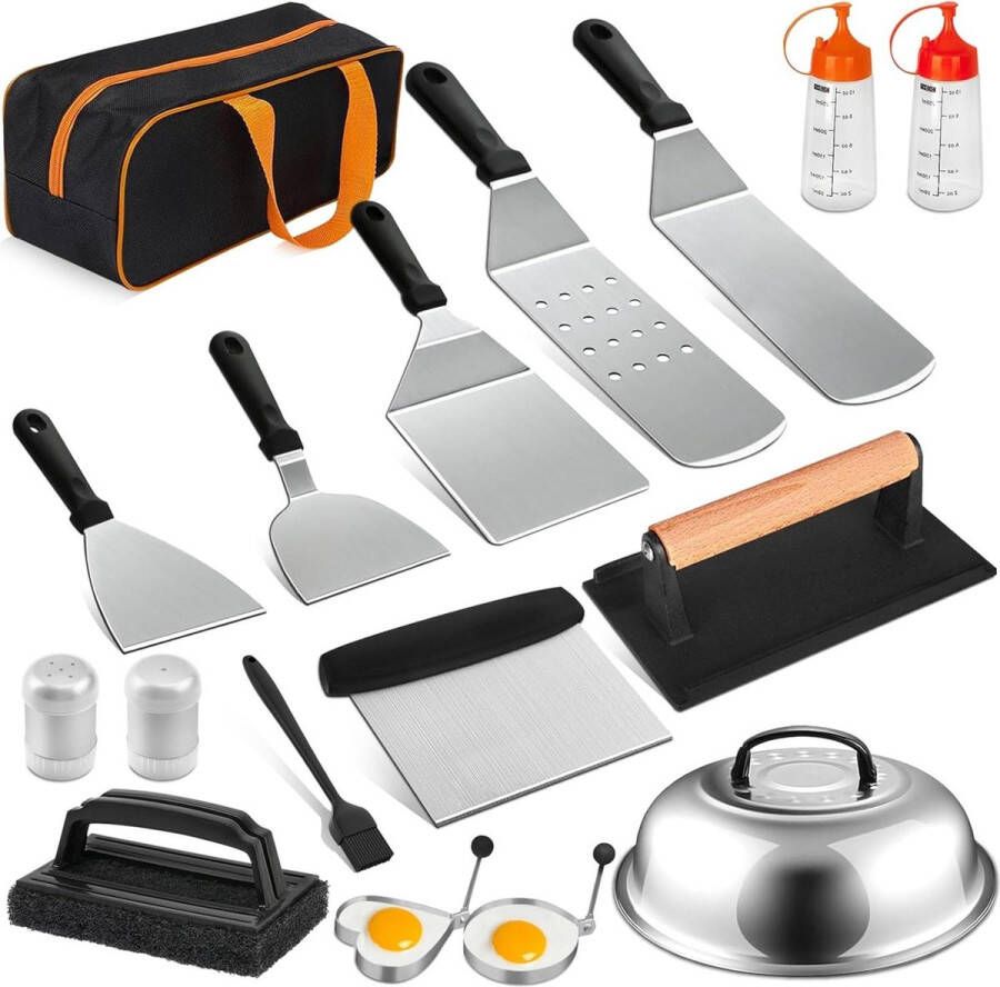 Barbecuebestekset grillaccessoires met burgerpers roestvrij staal hamburgerbel Smash Burgerset plancha-accessoires voor grillen teppanyaki voor binnen en buiten BBQ gereedschap
