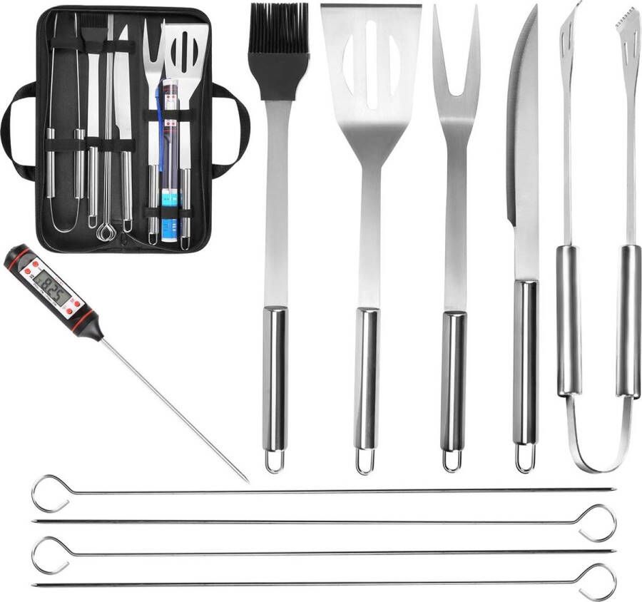 Barbecuegereedschap van roestvrij staal en vleesthermometer koffer met barbecue-accessoires voor grillen in tuin en camping bbq gereedschap