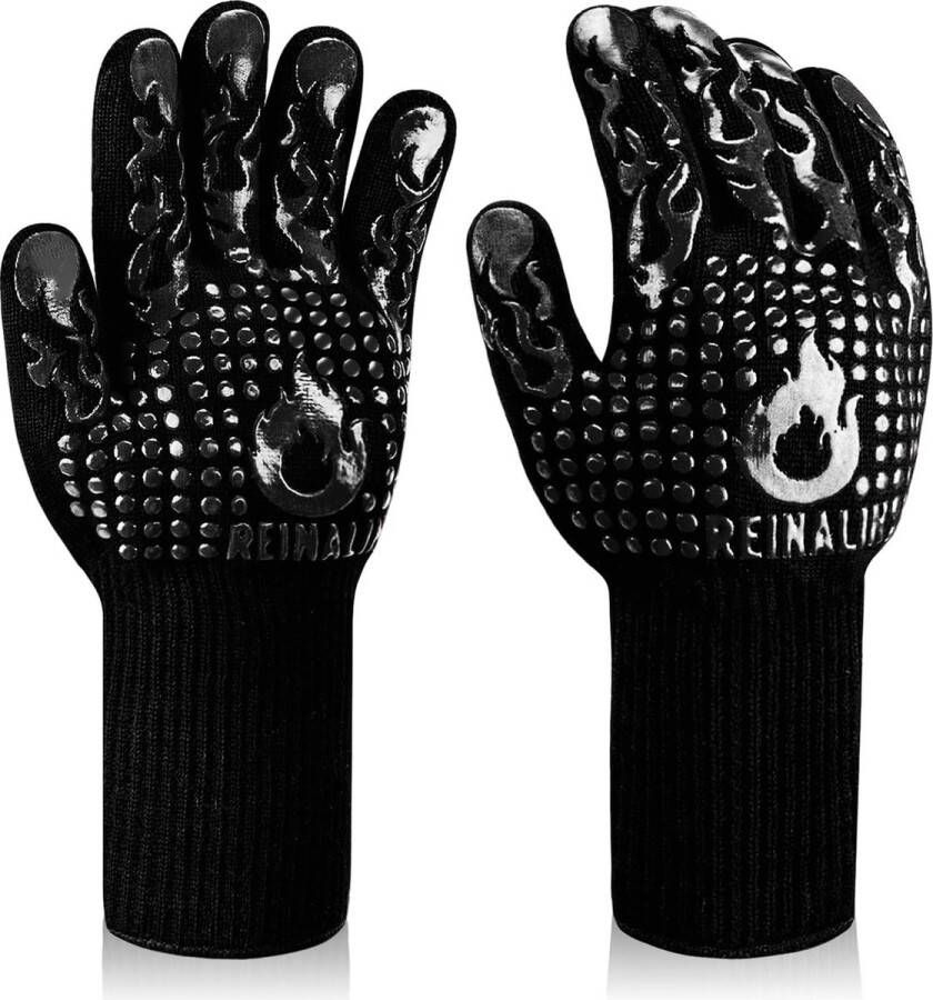 Barbecuehandschoenen hittebestendig tot 800 °C ovenwanten ovenhandschoenen vuurvaste handschoenen BBQ-handschoenen kookhandschoenen ovenhandschoenen katoen zwart