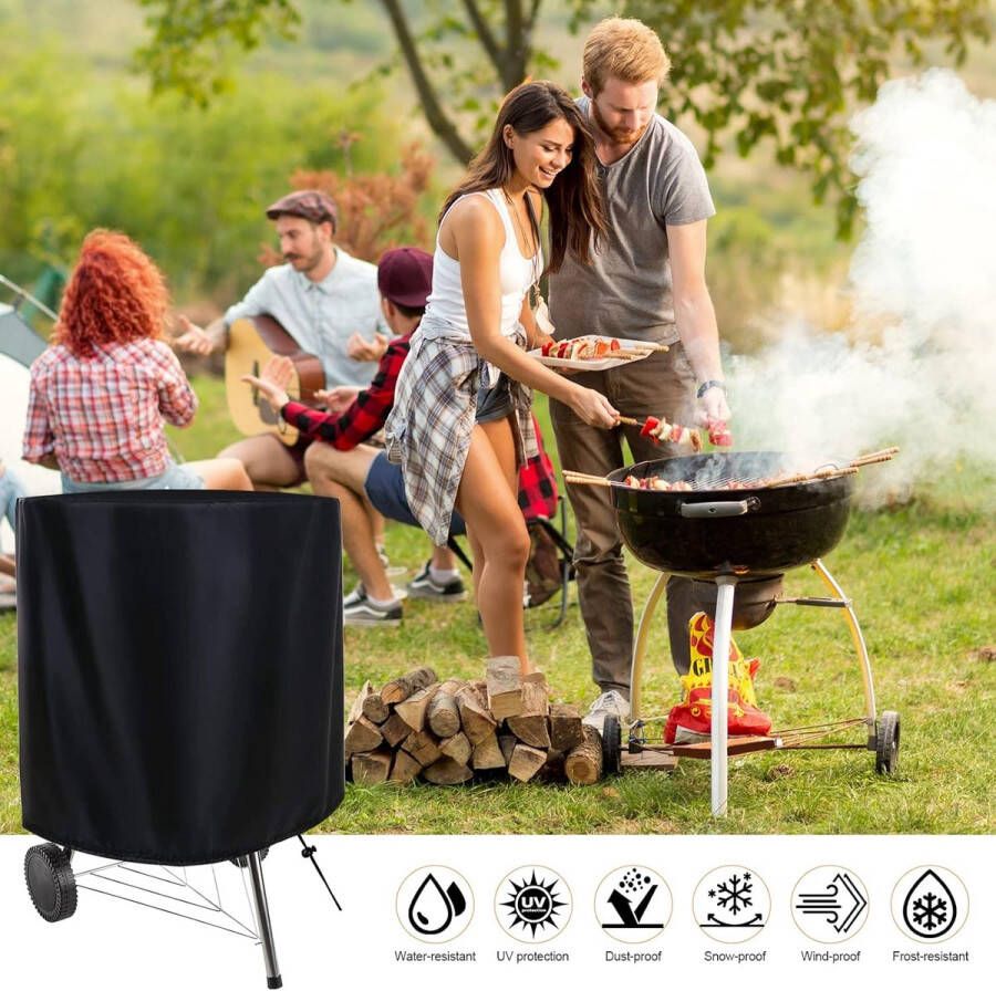 Barbecuehoes rond barbecuehoes afdekzeil klein waterdicht winterbestendig weerbestendig zonwering gasgrill afdekhoes 420D stof 71 x 73 cm zwart