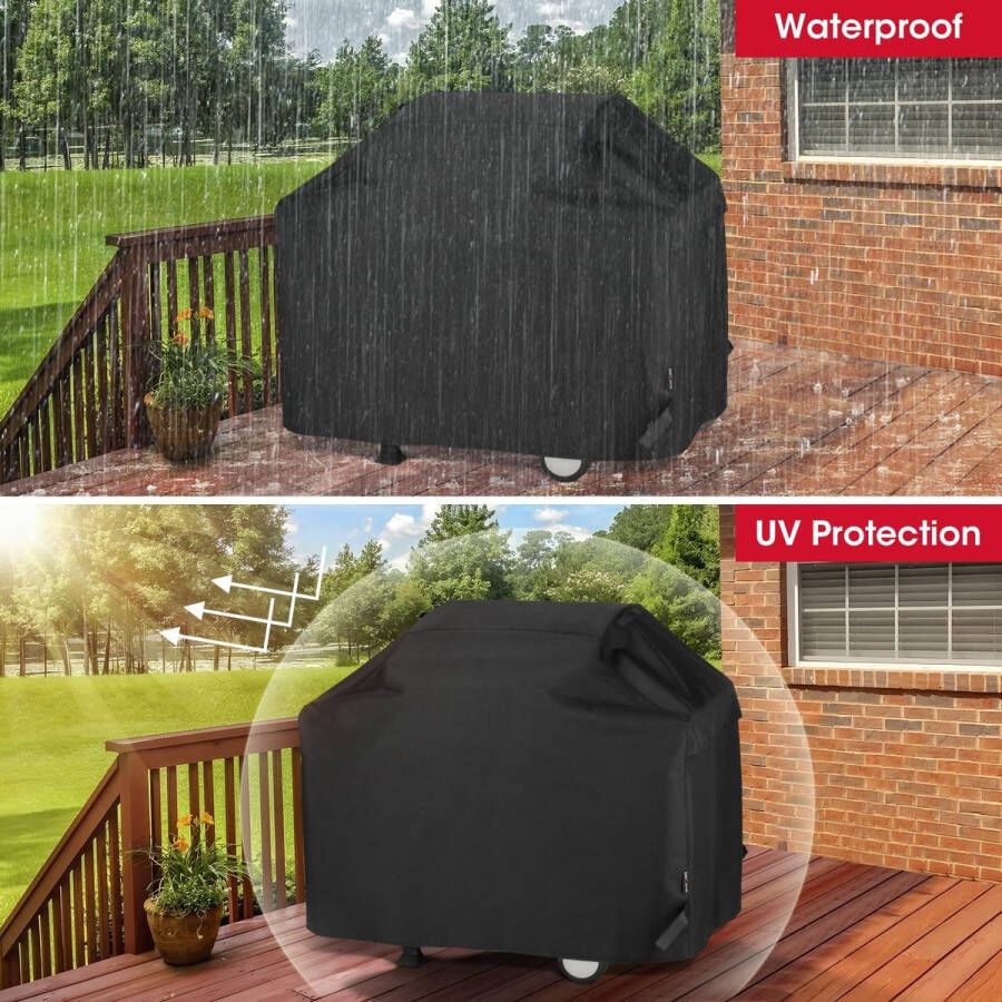 Barbecuehoes van 165 cm zware waterdichte barbecuegrillhoes speciale kleurvaste en UV-bestendige buitenbarbecuehoes compatibel voor Weber Char Broil Outback-barbecues zwart (165 x 61 x 112 cm)