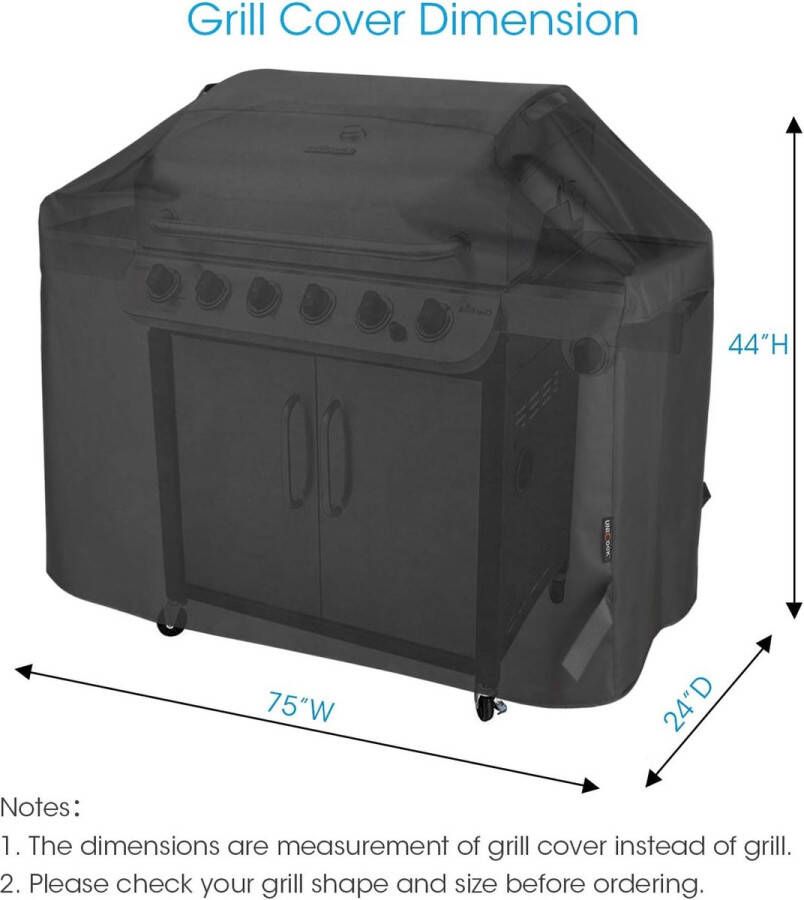 Barbecuehoes zware waterdichte outdoor barbecuehoutskoolgrillhoes UV-bestendige Oxford-stof past op Weber Char Broil-barbecues en meer lengte van 190 cm zwart