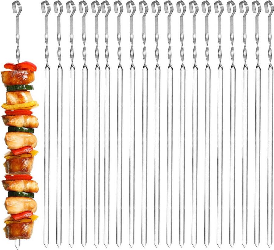 Barbecuespiesjes 20 stuks roestvrijstalen barbecuespiesjes 380 mm kebabspiesjes vleesspiesjes metalen barbecuespiesjes vlees groenten stokbrood kebabspiesjes voor kampvuur of grillplaat