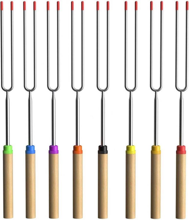 Barbecuespiezen roestvrij staal Uitschuifbare grillvork voor shashlikspies 80.5 cm Vleesspies in 8 kleuren Opbergtas Voedsel marshmallows BBQ accessoire