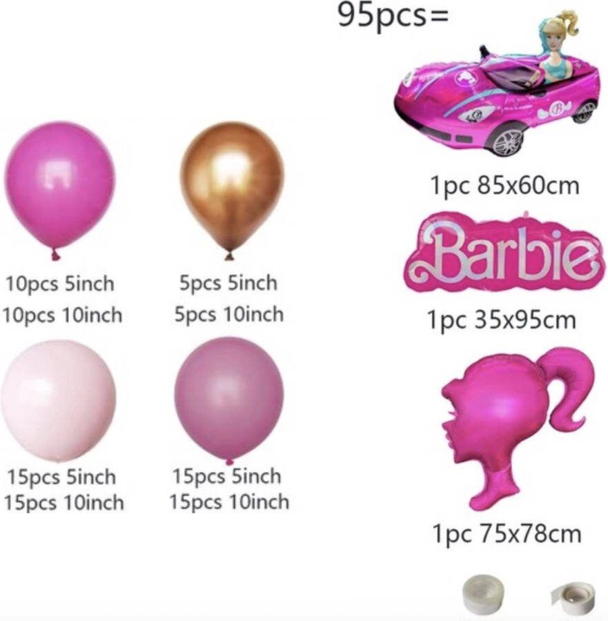 Barbie ballonnen pakket 95 stuks Roze Tekst Auto Prinses Verjaardag Tiener Meisje 123Feest
