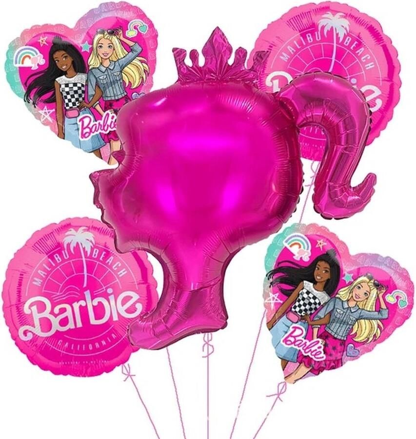 Barbie ballonnenpakket 5 st Roze Hoofd Hart Feest Prinses Verjaardag Meisje Kroon Bride to be 123Feest