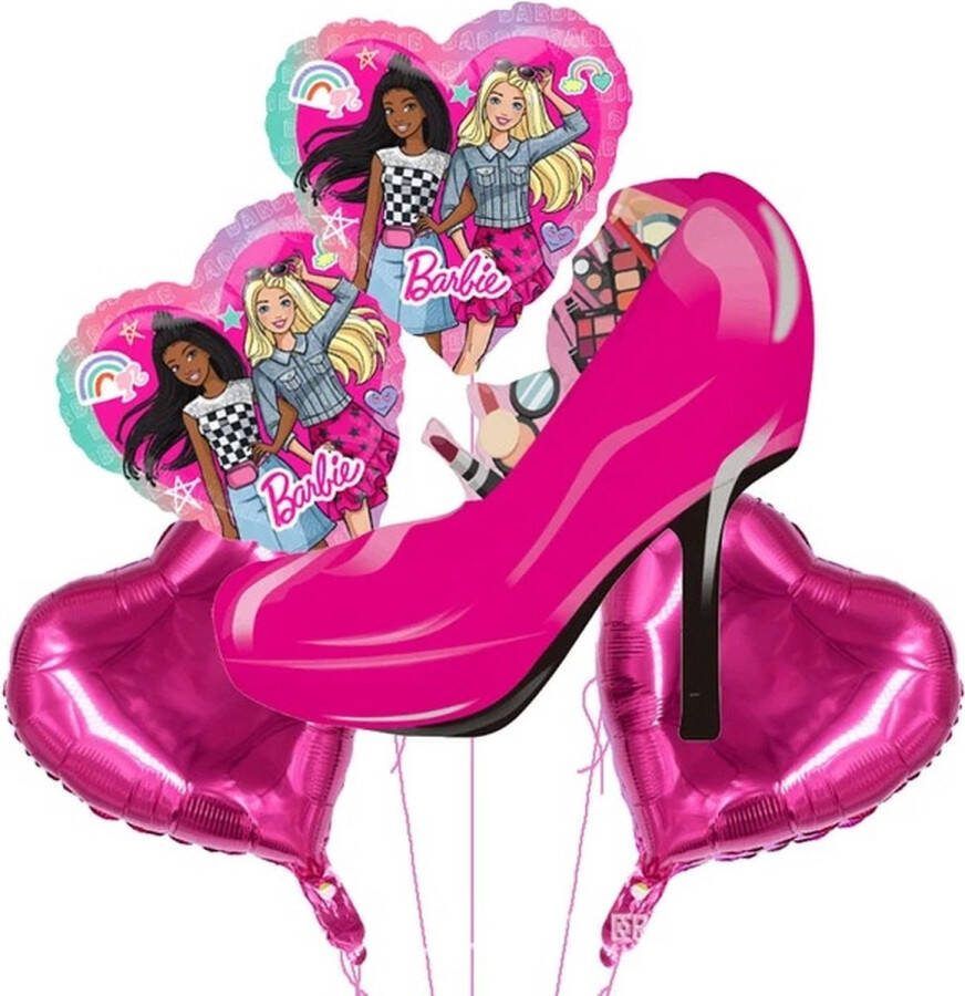 Barbie ballonnenpakket 5 st Roze Pump Hart Feest Prinses Verjaardag Meisje MakeUp Lippenstift