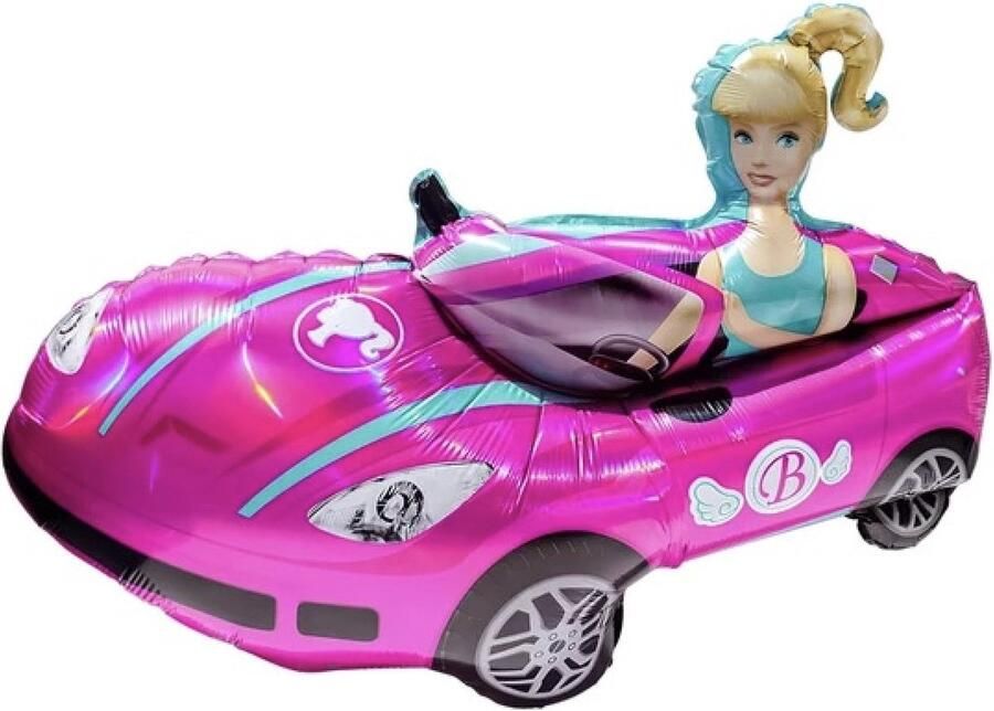 Barbie folieballon auto 80 cm Roze Feest Prinses Ballon Meisje Verjaardag Thema 123Feest