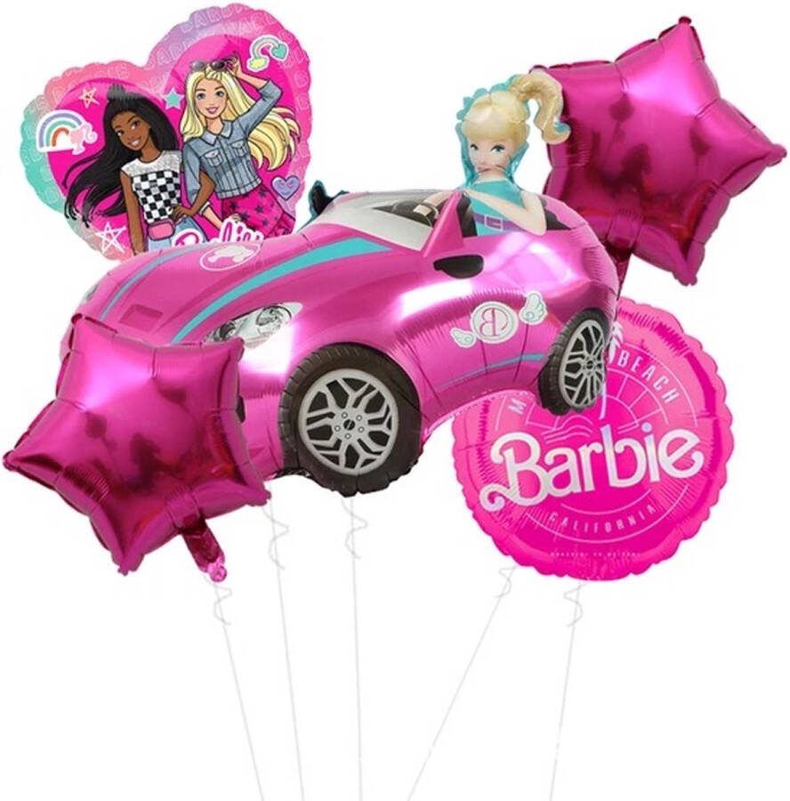 Barbie folieballonnen pakket 5 stuks Roze Auto Feest Prinses Hart 123Feest