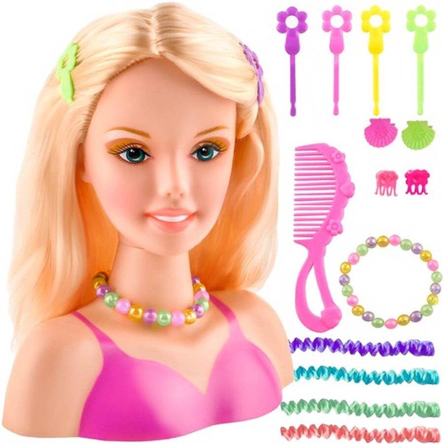 IsoTrade Barbie Stylingshoofd met make-up set stylist speelgoed kapper kapperszaak meisjes Speelgoed