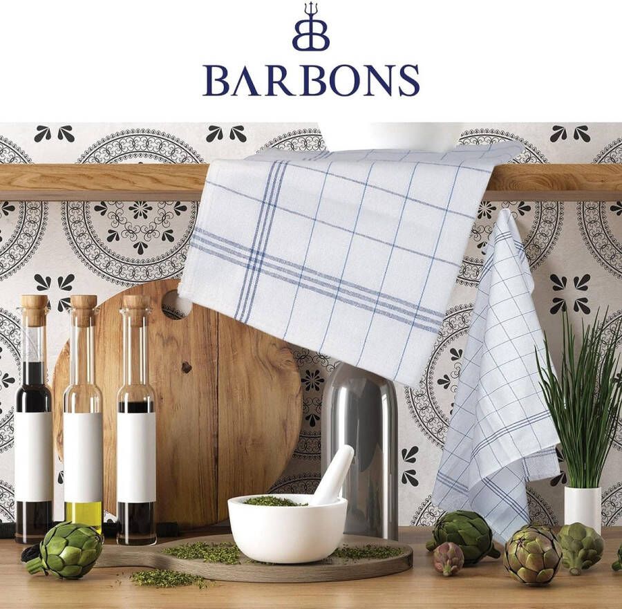 BARBONS 10 stuks katoenen keukenhanddoeken katoenen theedoeken keuken doek 47x68 cm (10 stuks Blauw)