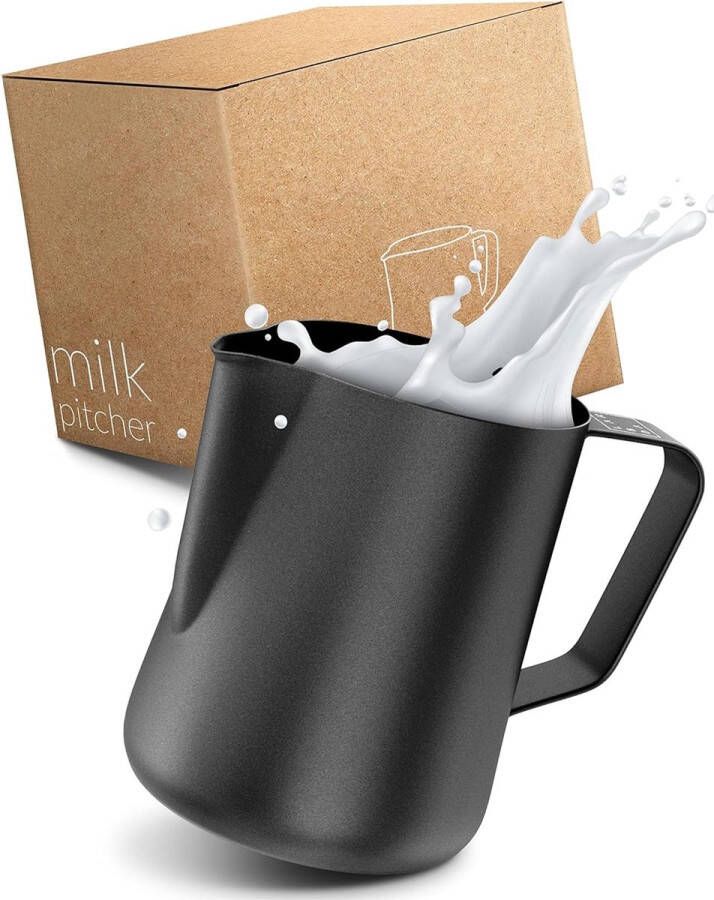 Barista Espresso kannetje roestvrij staal 150 ml espressokan zwart-antraciet voor het gieten van espresso I Barista melkkannetje klein zeefdrager accessoires