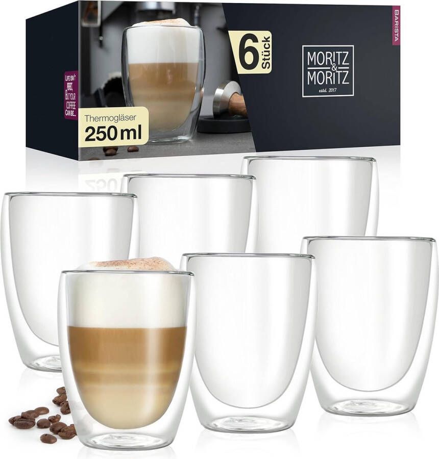 Barista Torino 6 x 250 ml dubbelwandige cappuccinoglazen dubbelwandige glazen voor koffie thee of dessert vaatwasmachinebestendig