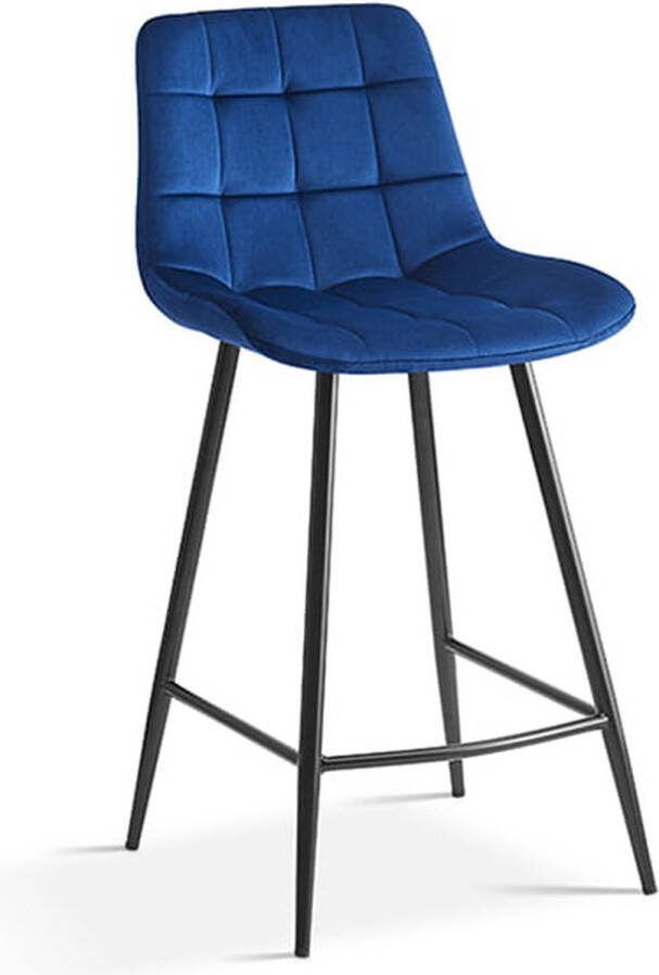 Barkruk Alice Blauw Fluweel Set van 2 Geschikt voor kookeiland Met rugleuning Zithoogte 65 cm Zitdiepte 36 cm
