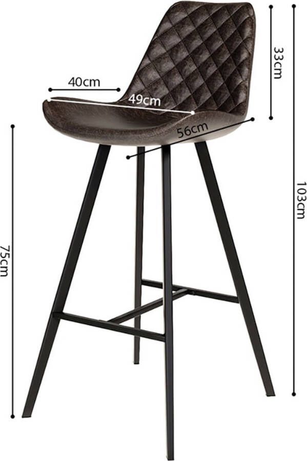 Barkruk Anthony Donkerbruin Kunstleer Set van 2 Met rugleuning Zithoogte 75 cm Zitdiepte 40 cm