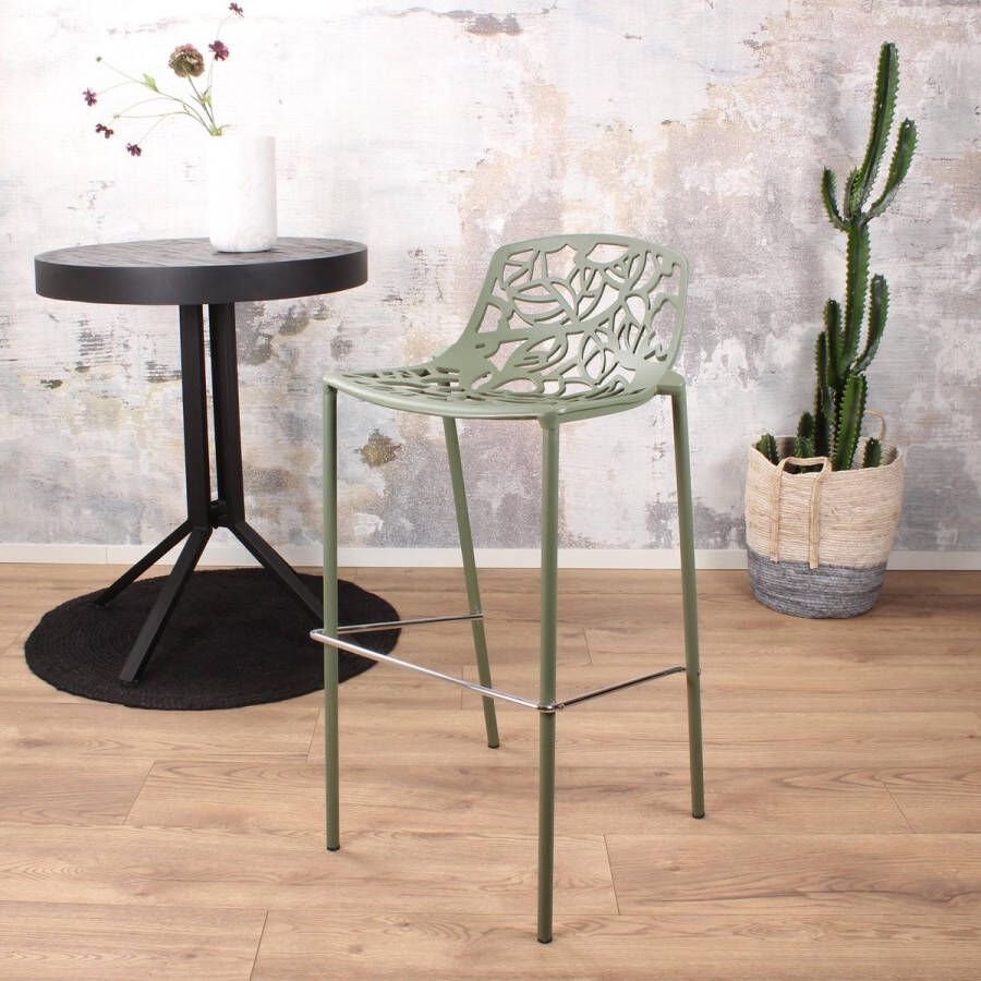 DS4U Barkruk Cast Magnolia barstoel tuinkruk terraskruk design aluminium avocado met rugleuning zithoogte 79 cm