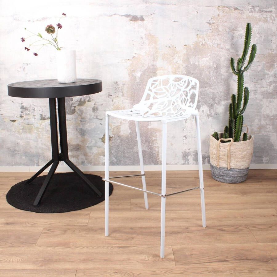 DS4U Barkruk Cast Magnolia barstoel tuinkruk terraskruk design aluminium wit met rugleuning zithoogte 80 cm