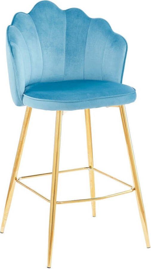Barkruk Chanelle Blauw Velours Set van 2 Geschikt voor kookeiland Met rugleuning Zithoogte 68 cm Zitdiepte 40 cm Met armleuning