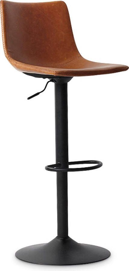 Barkruk Jeroen Cognac Kunstleer Set van 2 Geschikt voor kookeiland Met rugleuning In hoogte verstelbaar Zithoogte 61 83 cm Zitdiepte 35 cm