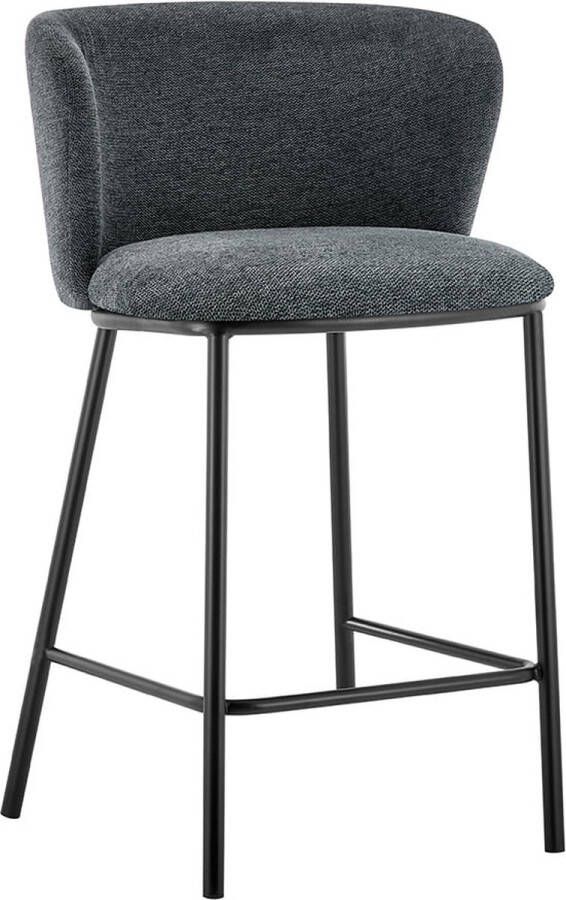 Barkruk Lynn Donkergrijs Stof Set van 2 Geschikt voor kookeiland Met rugleuning Zithoogte 65.5 cm Zitdiepte 41.5 cm