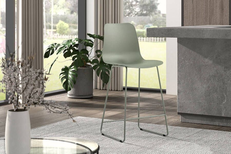 Barkruk Penny Groen Kunststof Set van 2 Zithoogte 49 cm Zitdiepte 42 cm